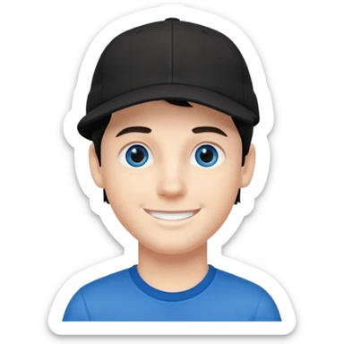 Menino branco de cabelo escuro, boné preto, olhos azuis sticker