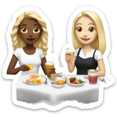 2 girls, one white and blonde, one white and brunette, eating brunch  sticker