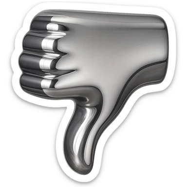 Make the thumb even shorter on the 3D chrome thumbs down, keep the same 3D chrome style, no background. sticker