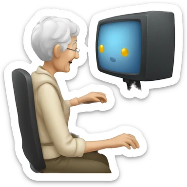 an elderly person interacting with a computer sticker