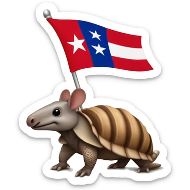 Armadillo holds a Texas flag sticker
