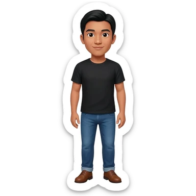 Filipino man black tshirt and denim blue pants and brown shoes  sticker