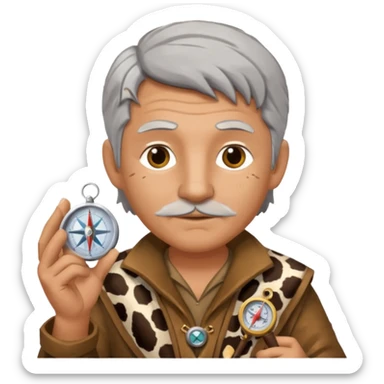 Ancient  man with animal skin clothes with compass sticker