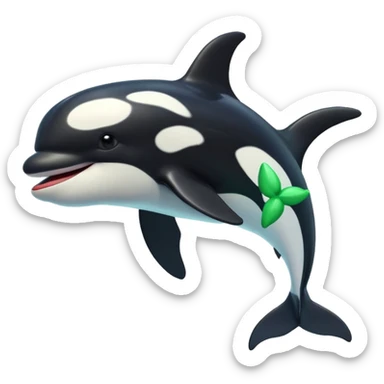 3d Cartoon orca with a green tick next to it sticker