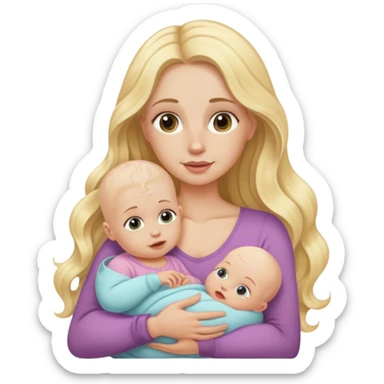 Long wavy blonde hair woman holding a baby girl with no hair sticker