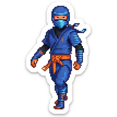 masked ninja with blue costume in dynamic pose sticker