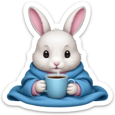 baby rabbit in cozy blanket, drink coffee sticker