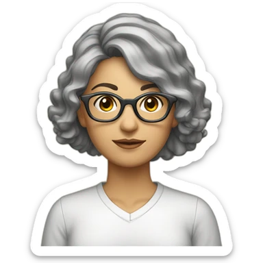 Profesora pelo gris ondulado y gafas r9sas sticker