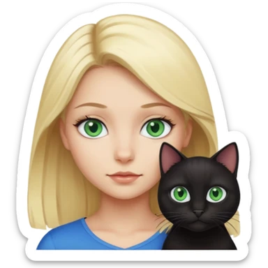 girl with blonde hair and blue eyes with a black cat with green eyes   sticker