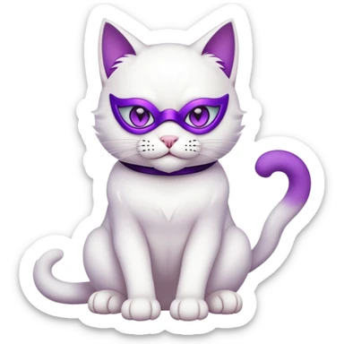 white cat sitting wearing a mask full body with purple eyes sticker