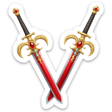 Two Golden royal swords with red gems sticker