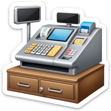 retail store checkout counter with cash register sticker