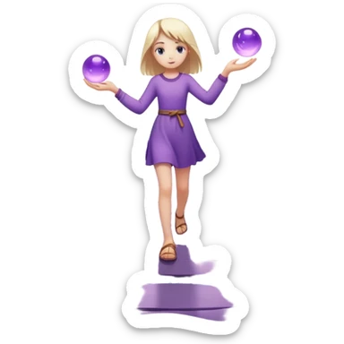 A small figure walks back broken bridge, holding soft 2 violet orbs in hand—symbolizing compassion and forgiveness. A gentle heart aura trails behind them, showing healing in motion. sticker