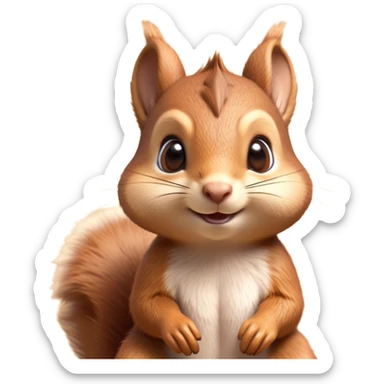 Cinematic Adorably Cute Squirrel Portrait Emoji, Perched with an alert, twinkling gaze and a playful tilt of its head, showcasing a small, nimble body with a bushy tail and delicate whiskers, Simplified yet irresistibly adorable features, highly detailed, glowing with a warm, sunlit glow, high shine, energetic and sprightly, stylized with an air of woodland whimsy, soft glowing outline, capturing the essence of a joyful squirrel that appears ready to scamper out of the screen with boundless charm! sticker