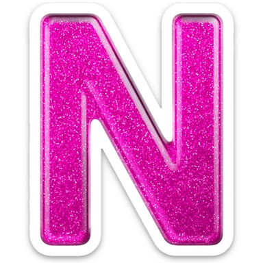 letra N fuchia vidro glitter sticker