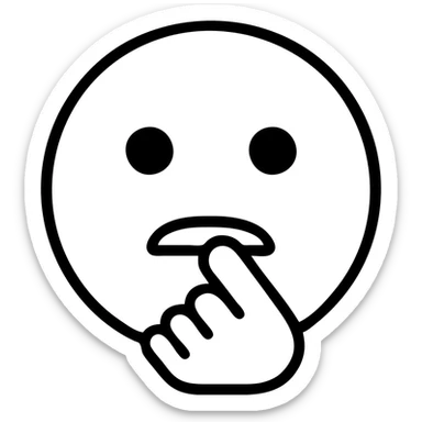 emoji of a face biting finger, modern icon style, clean lines, simple shapes, no fill, transparent background, neutral expression sticker