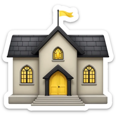 simple magic school, low detail, white background, magic school, black roof, with a big flag, big flag on a roof, big yellow flag, white school sticker