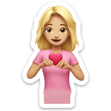 Blond girl in pink shirt making a heart with her hands sticker