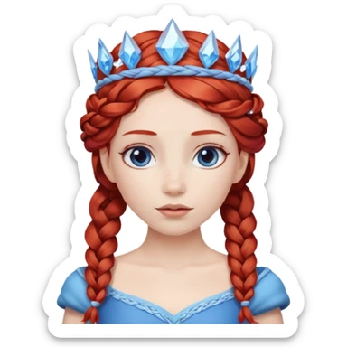 braided hair ice princess with blue crown, red hair sticker