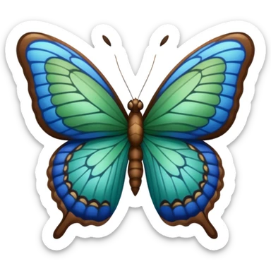 A butterfly with blue edges, green wings, and a brown body  sticker