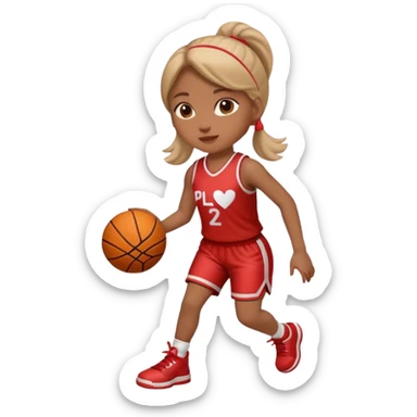 apple style emoji of a basketball girl player with a heart motif, representing 'Play with Heart' for February sticker