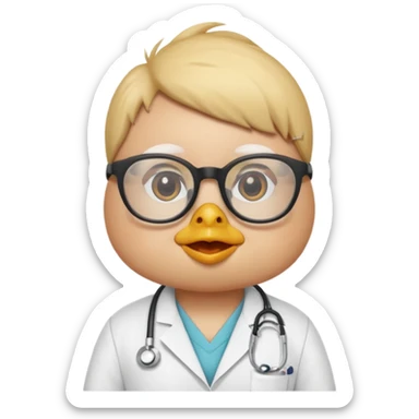 chick animal with glasses, wearing doctor uniform sticker