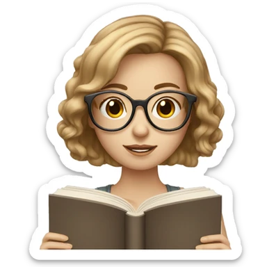 pale girl light brown hair with glasses reading a book  sticker
