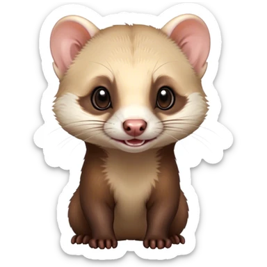 Cinematic Cute sable ferret Portrait Emoji, Head tilted playfully, with an elongated, flexible body and a characteristically curious expression, featuring a short, pointed snout, bright, sparkling eyes, and soft fur in warm brown and cream tones, Simplified yet irresistibly adorable features, highly detailed, glowing with a warm, friendly glow, high shine, affectionate and lively, stylized with a touch of whimsical mischief, soft glowing outline, capturing the essence of a fun-loving and mischievous sable ferret that feels like it could scamper straight into your heart! sticker