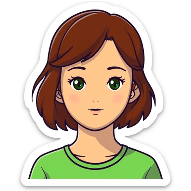 girl with brown hair green eyes and freckles sticker
