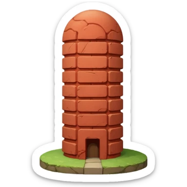Penis shaped monolith made of layered red bricks, with dome shaped top sticker