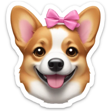 Two small pink bows on each ear of a smiling corgi sticker