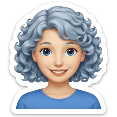 silver, short, wavy-haired with curls, smiling pretty lady, blue top,

 sticker
