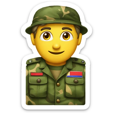 crie um emoji de um militar do exercito brasileiro com o camuflado típico sticker