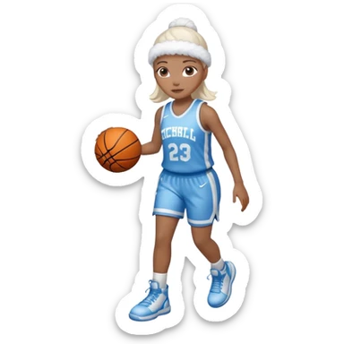 apple style emoji of a basketball girl player with a frosty, wintery look, representing 'Frosted Floater' for December sticker