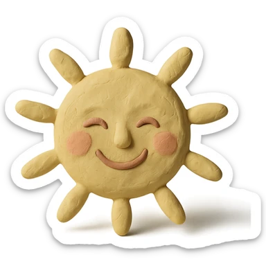 smiling sun with a face, pastel colors, claymation style, visible fingerprints, soft lighting sticker