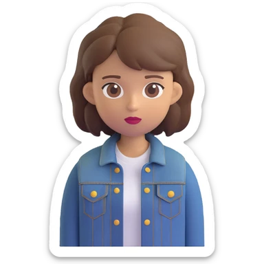 3D emoji style character with short tousled brown hair, light skin, neutral expression, wearing a black denim jacket, head centered, neutral background, faithful to original details sticker