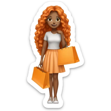 Tan girl with long orange hair wearing cute outfit holding shopping bags sticker