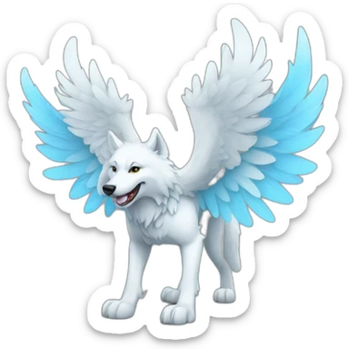 Whitelightblue wolf with wings showing Hi sticker