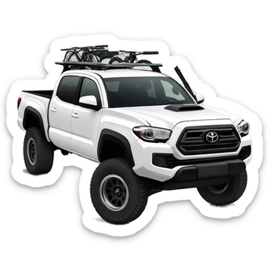 White lifted Toyota Tacoma with chrome rims and ski rack sticker
