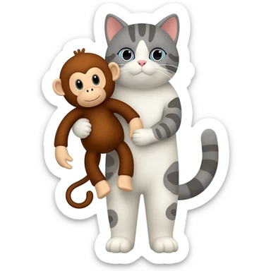 cat holding monkey stuffed animal sticker