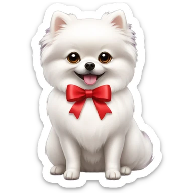 White Pomeranian with red bow ribbon sticker