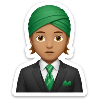Character wearing green bandana and a suit sticker