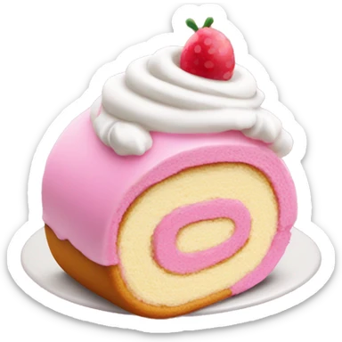 Pink roll cake with whipped cream sticker