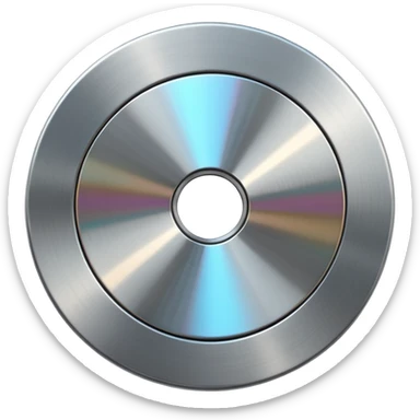 metallic disc emoji, brushed chrome surface, clean geometry, futuristic minimal 3D style, isolated on white sticker