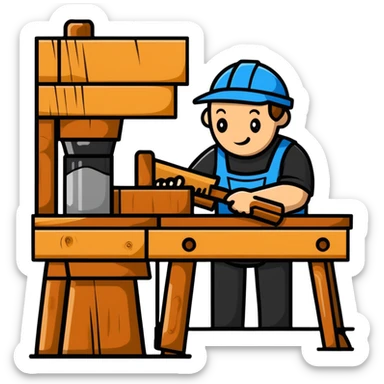 woodworker crafting furniture sticker