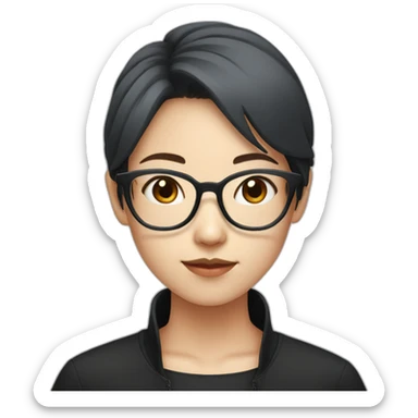 Red haired Asian girl with transparent glasses and black shirt sticker