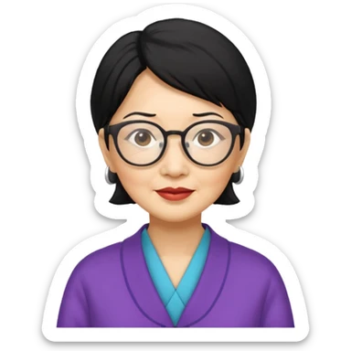 black hair Elder asian woman with glasses sticker