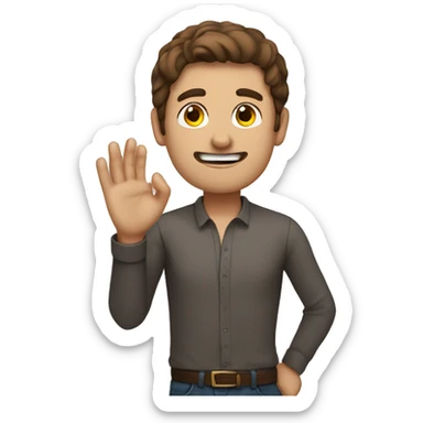 A brown haired man with a hand thats about to pat his head  sticker