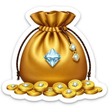 Create an emoji that shows a stack of gold coins, a diamond, and a money bag together. sticker