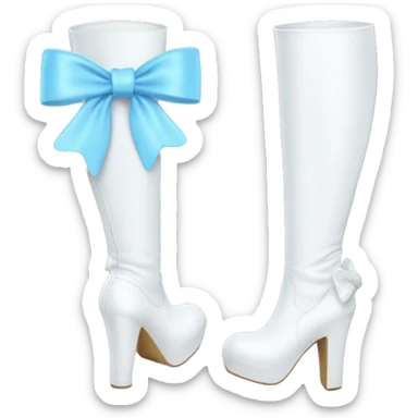 White thigh high boots with baby blue bow sticker